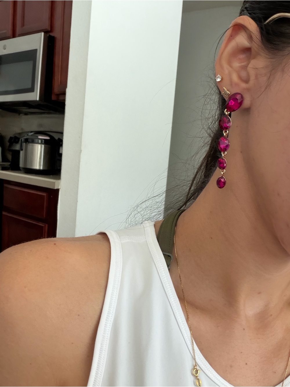 Vintage 80s Style Ruby Pink Statement Drop Earrings New